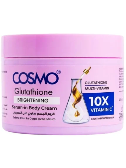 كريم الجسم يحتوي على السيروم متعدد الفيتامينات جلوتاثيون لإشراقة البشرة من كوزمو - 400 مل